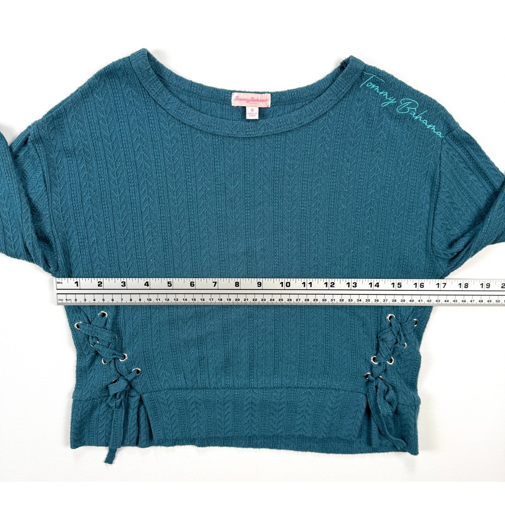 Tommy Bahama Womens 8 Teal Pointelle Knit Lace Up Side Pullover Sweater #1912 - Picture 4 of 10